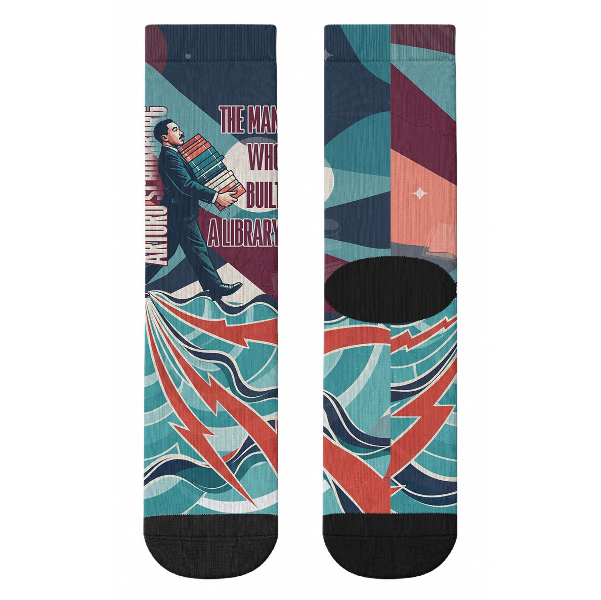 Arturo Schomburg Harlem Renaissance The Man Who Built A Library Crew Socks Blue Red Retro Pop Art Vintage Books History Portrait