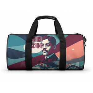 Arturo Schomburg Harlem Renaissance The Man Who Built A Library Duffle Bag Blue Red Retro Pop Art Vintage Books History Portrait