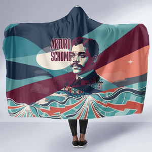 Arturo Schomburg Harlem Renaissance The Man Who Built A Library Hooded Blanket Blue Red Retro Pop Art Vintage Books History Portrait