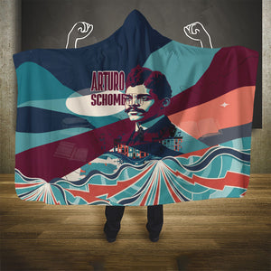 Arturo Schomburg Harlem Renaissance The Man Who Built A Library Hooded Blanket Blue Red Retro Pop Art Vintage Books History Portrait