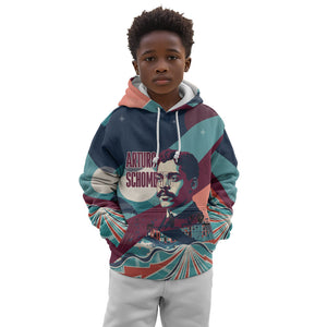 Arturo Schomburg Harlem Renaissance The Man Who Built A Library Kid Hoodie Blue Red Retro Pop Art Vintage Books History Portrait