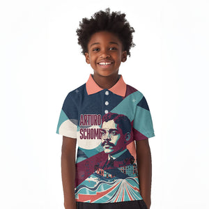 Arturo Schomburg Harlem Renaissance The Man Who Built A Library Kid Polo Shirt Blue Red Retro Pop Art Vintage Books History Portrait
