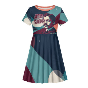 Arturo Schomburg Harlem Renaissance The Man Who Built A Library Kid Short Sleeve Dress Blue Red Retro Pop Art Vintage Books History Portrait