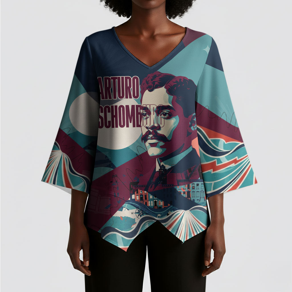 Arturo Schomburg Harlem Renaissance The Man Who Built A Library Kimono Sleeve Blouse Blue Red Retro Pop Art Vintage Books History Portrait