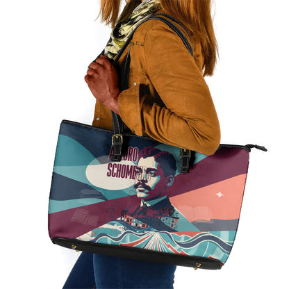 Arturo Schomburg Harlem Renaissance The Man Who Built A Library Leather Tote Bag Blue Red Retro Pop Art Vintage Books History Portrait