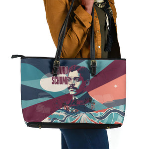 Arturo Schomburg Harlem Renaissance The Man Who Built A Library Leather Tote Bag Blue Red Retro Pop Art Vintage Books History Portrait
