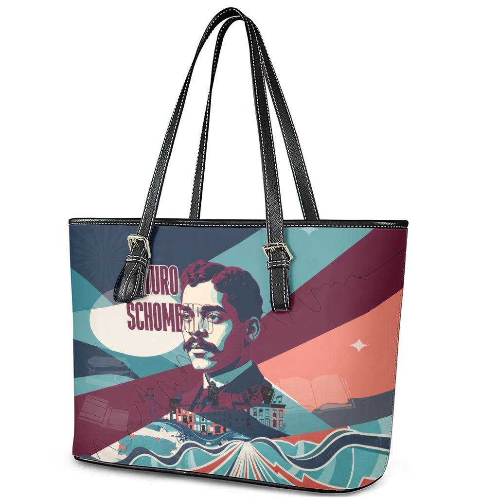 Arturo Schomburg Harlem Renaissance The Man Who Built A Library Leather Tote Bag Blue Red Retro Pop Art Vintage Books History Portrait