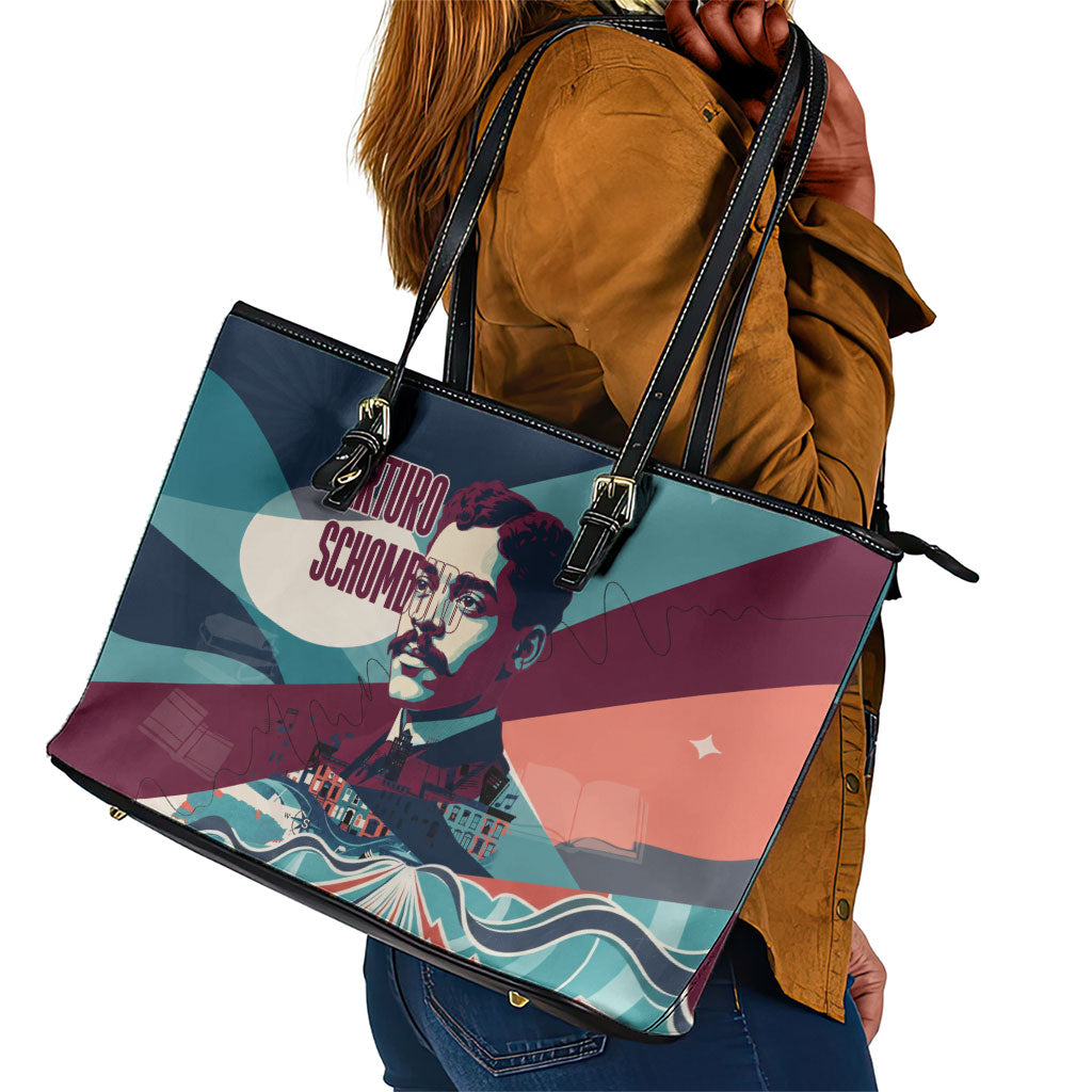 Arturo Schomburg Harlem Renaissance The Man Who Built A Library Leather Tote Bag Blue Red Retro Pop Art Vintage Books History Portrait