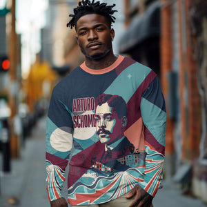 Arturo Schomburg Harlem Renaissance The Man Who Built A Library Long Sleeve Shirt Blue Red Retro Pop Art Vintage Books History Portrait