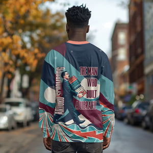 Arturo Schomburg Harlem Renaissance The Man Who Built A Library Long Sleeve Shirt Blue Red Retro Pop Art Vintage Books History Portrait