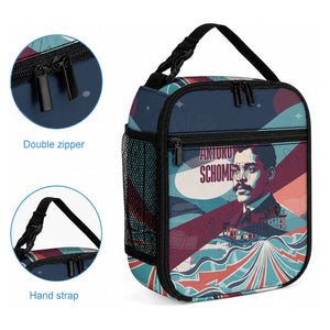 Arturo Schomburg Harlem Renaissance The Man Who Built A Library Lunch Bag Blue Red Retro Pop Art Vintage Books History Portrait