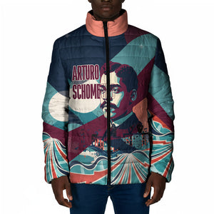 Arturo Schomburg Harlem Renaissance The Man Who Built A Library Padded Jacket Blue Red Retro Pop Art Vintage Books History Portrait