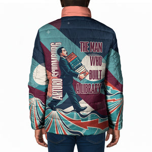 Arturo Schomburg Harlem Renaissance The Man Who Built A Library Padded Jacket Blue Red Retro Pop Art Vintage Books History Portrait