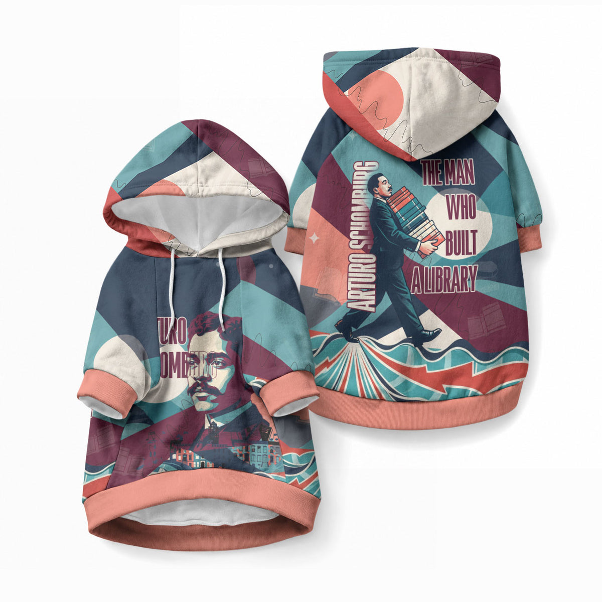 Arturo Schomburg Harlem Renaissance The Man Who Built A Library Pet Hoodie Blue Red Retro Pop Art Vintage Books History Portrait