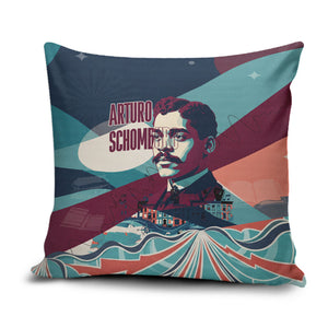 Arturo Schomburg Harlem Renaissance The Man Who Built A Library Pillow Cover Blue Red Retro Pop Art Vintage Books History Portrait