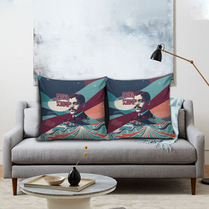 Arturo Schomburg Harlem Renaissance The Man Who Built A Library Pillow Cover Blue Red Retro Pop Art Vintage Books History Portrait