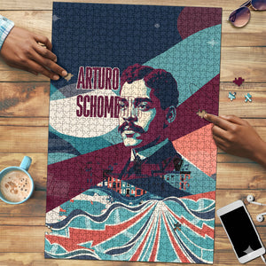 Arturo Schomburg Harlem Renaissance The Man Who Built A Library Puzzle Blue Red Retro Pop Art Vintage Books History Portrait
