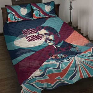 Arturo Schomburg Harlem Renaissance The Man Who Built A Library Quilt Bed Set Blue Red Retro Pop Art Vintage Books History Portrait