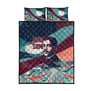 Arturo Schomburg Harlem Renaissance The Man Who Built A Library Quilt Bed Set Blue Red Retro Pop Art Vintage Books History Portrait