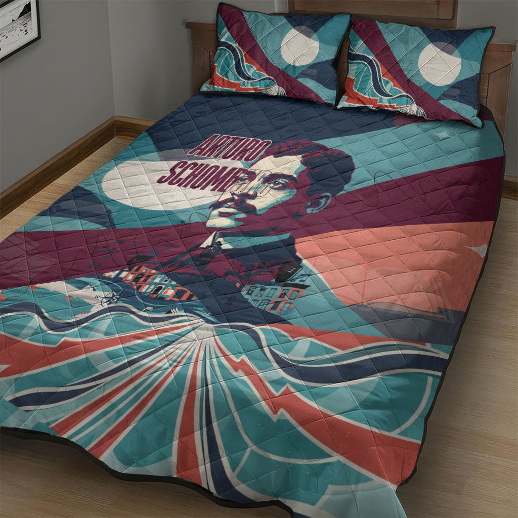 Arturo Schomburg Harlem Renaissance The Man Who Built A Library Quilt Bed Set Blue Red Retro Pop Art Vintage Books History Portrait