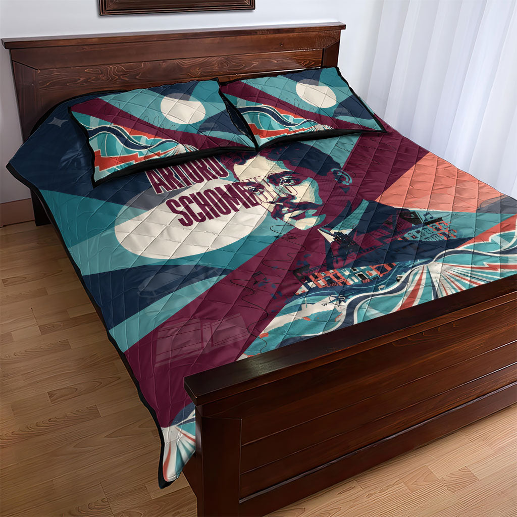 Arturo Schomburg Harlem Renaissance The Man Who Built A Library Quilt Bed Set Blue Red Retro Pop Art Vintage Books History Portrait