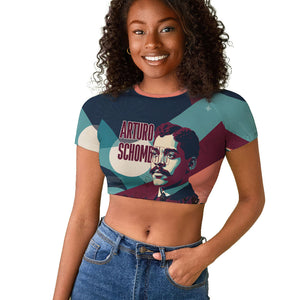Arturo Schomburg Harlem Renaissance The Man Who Built A Library Raglan Cropped T shirt Blue Red Retro Pop Art Vintage Books History Portrait