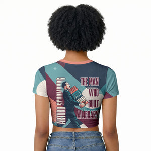 Arturo Schomburg Harlem Renaissance The Man Who Built A Library Raglan Cropped T shirt Blue Red Retro Pop Art Vintage Books History Portrait