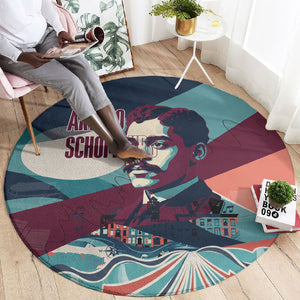 Arturo Schomburg Harlem Renaissance The Man Who Built A Library Round Carpet Blue Red Retro Pop Art Vintage Books History Portrait