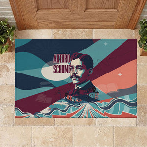 Arturo Schomburg Harlem Renaissance The Man Who Built A Library Rubber Doormat Blue Red Retro Pop Art Vintage Books History Portrait