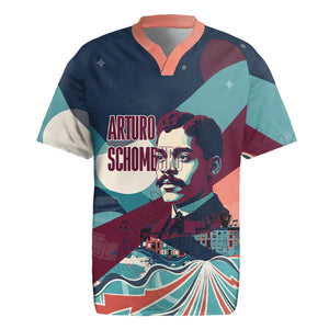 Arturo Schomburg Harlem Renaissance The Man Who Built A Library Rugby Jersey Blue Red Retro Pop Art Vintage Books History Portrait