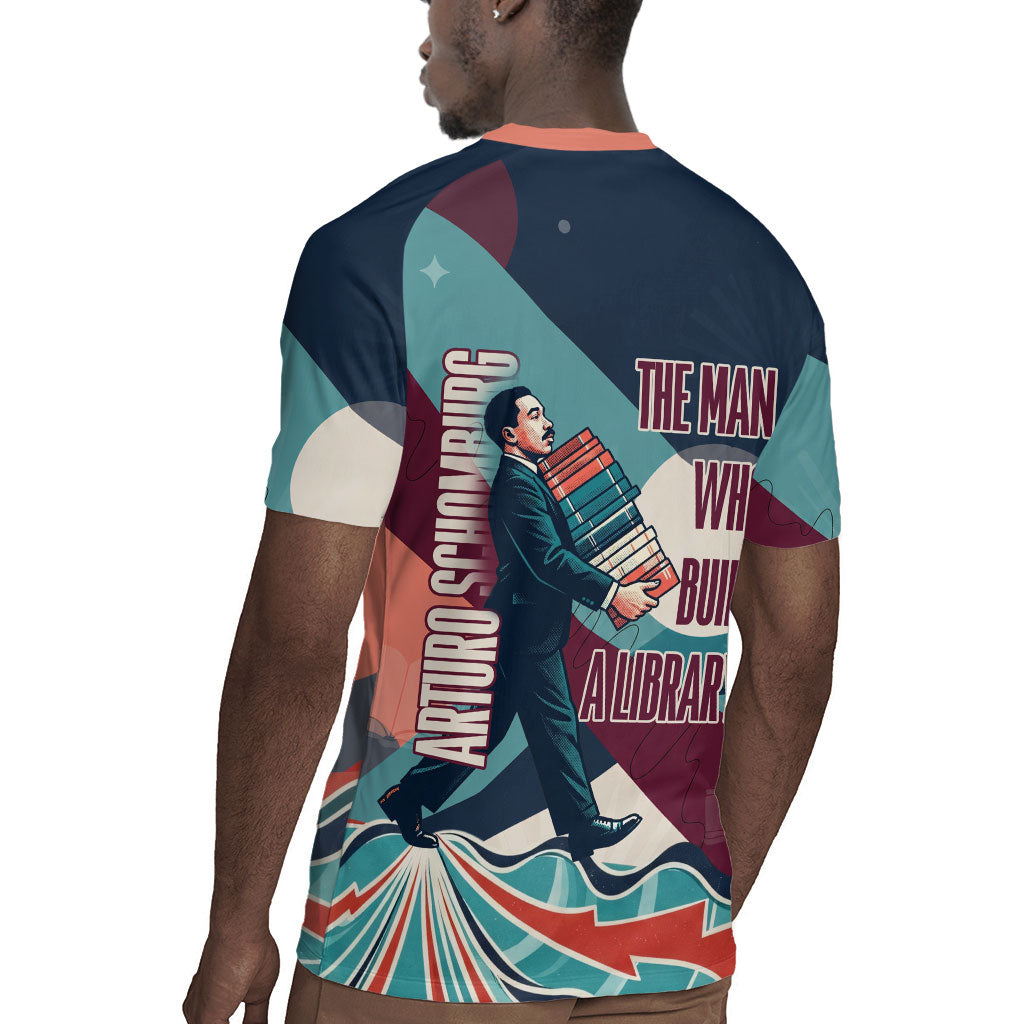 Arturo Schomburg Harlem Renaissance The Man Who Built A Library Rugby Jersey Blue Red Retro Pop Art Vintage Books History Portrait