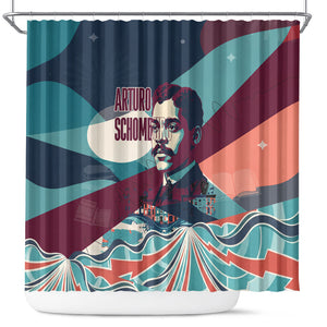 Arturo Schomburg Harlem Renaissance The Man Who Built A Library Shower Curtain Blue Red Retro Pop Art Vintage Books History Portrait