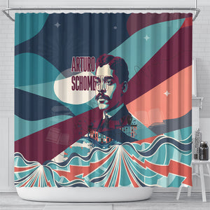 Arturo Schomburg Harlem Renaissance The Man Who Built A Library Shower Curtain Blue Red Retro Pop Art Vintage Books History Portrait