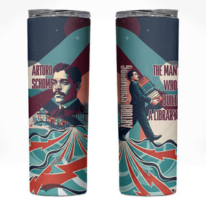 Arturo Schomburg Harlem Renaissance The Man Who Built A Library Skinny Tumbler Blue Red Retro Pop Art Vintage Books History Portrait