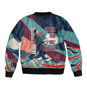 Arturo Schomburg Harlem Renaissance The Man Who Built A Library Sleeve Zip Bomber Jacket Blue Red Retro Pop Art Vintage Books History Portrait