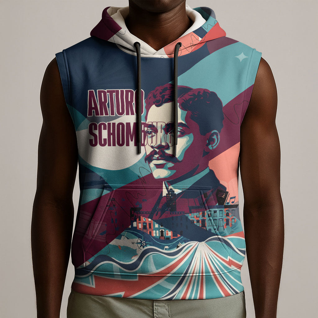 Arturo Schomburg Harlem Renaissance The Man Who Built A Library Sleeveless Hoodie Blue Red Retro Pop Art Vintage Books History Portrait