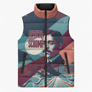 Arturo Schomburg Harlem Renaissance The Man Who Built A Library Sleeveless Puffer Jacket Blue Red Retro Pop Art Vintage Books History Portrait