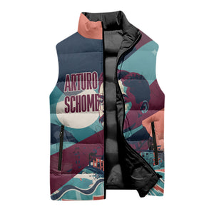 Arturo Schomburg Harlem Renaissance The Man Who Built A Library Sleeveless Puffer Jacket Blue Red Retro Pop Art Vintage Books History Portrait