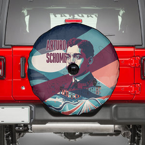 Arturo Schomburg Harlem Renaissance The Man Who Built A Library Spare Tire Cover Blue Red Retro Pop Art Vintage Books History Portrait