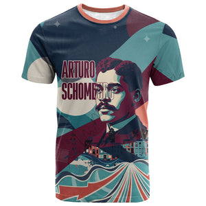 Arturo Schomburg Harlem Renaissance The Man Who Built A Library T shirt Blue Red Retro Pop Art Vintage Books History Portrait