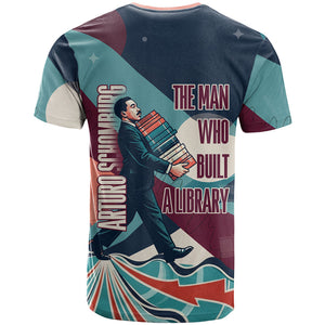 Arturo Schomburg Harlem Renaissance The Man Who Built A Library T shirt Blue Red Retro Pop Art Vintage Books History Portrait