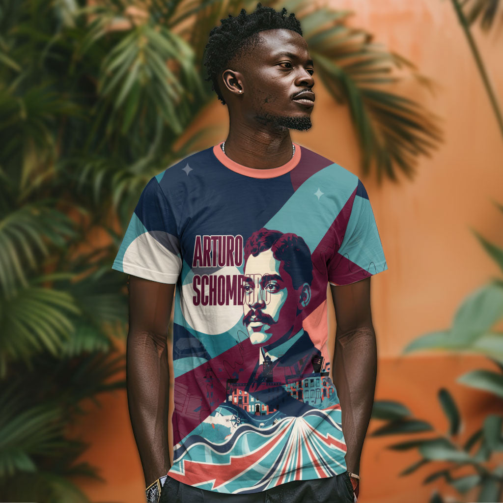 Arturo Schomburg Harlem Renaissance The Man Who Built A Library T shirt Blue Red Retro Pop Art Vintage Books History Portrait