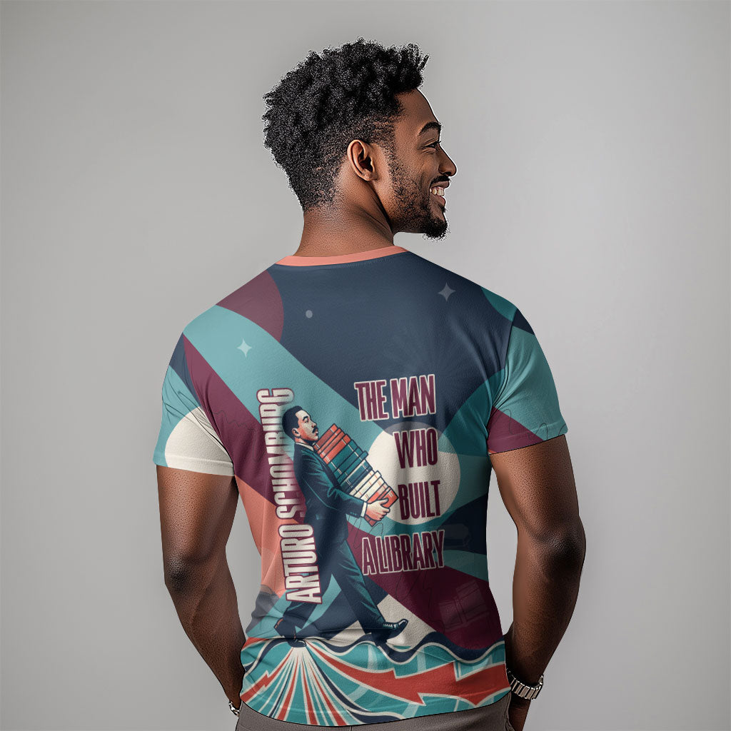 Arturo Schomburg Harlem Renaissance The Man Who Built A Library T shirt Blue Red Retro Pop Art Vintage Books History Portrait