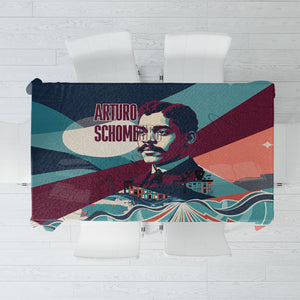 Arturo Schomburg Harlem Renaissance The Man Who Built A Library Tablecloth Blue Red Retro Pop Art Vintage Books History Portrait