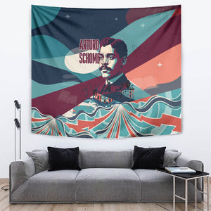 Arturo Schomburg Harlem Renaissance The Man Who Built A Library Tapestry Blue Red Retro Pop Art Vintage Books History Portrait