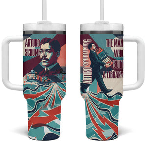 Arturo Schomburg Harlem Renaissance The Man Who Built A Library Tumbler With Handle Blue Red Retro Pop Art Vintage Books History Portrait