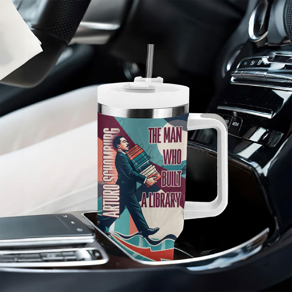 Arturo Schomburg Harlem Renaissance The Man Who Built A Library Tumbler With Handle Blue Red Retro Pop Art Vintage Books History Portrait
