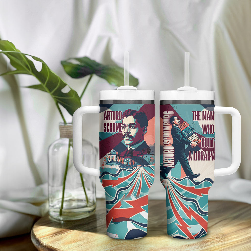 Arturo Schomburg Harlem Renaissance The Man Who Built A Library Tumbler With Handle Blue Red Retro Pop Art Vintage Books History Portrait
