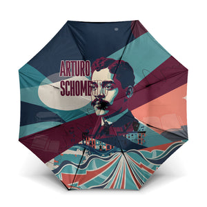 Arturo Schomburg Harlem Renaissance The Man Who Built A Library Umbrella Blue Red Retro Pop Art Vintage Books History Portrait