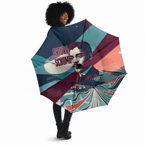 Arturo Schomburg Harlem Renaissance The Man Who Built A Library Umbrella Blue Red Retro Pop Art Vintage Books History Portrait